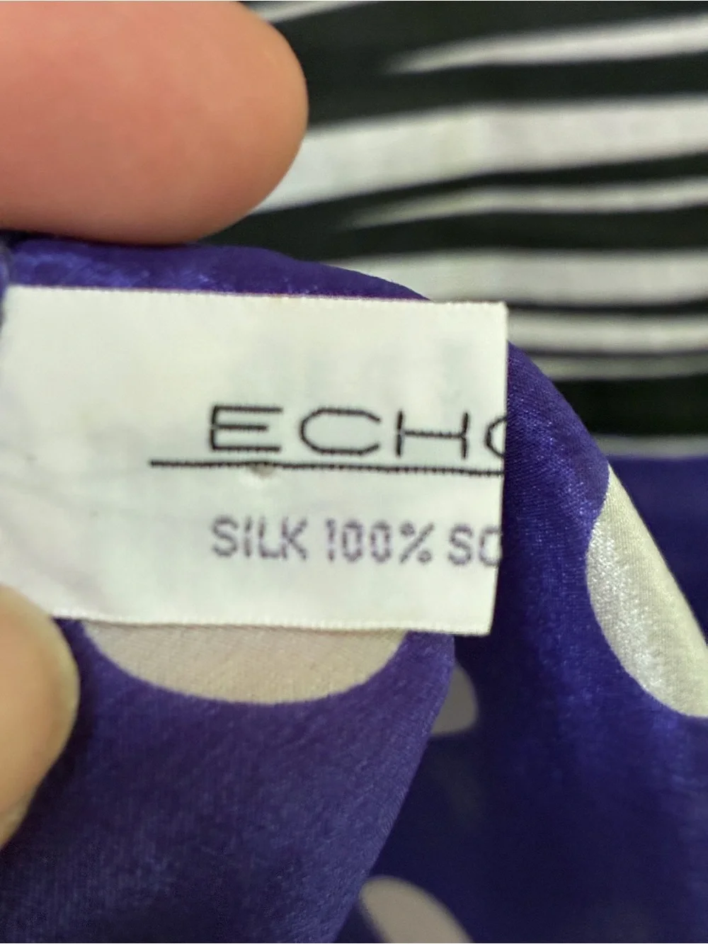 Echo Purple and White Polka Dot Silk Scarf Pink Floral  Black Stripes